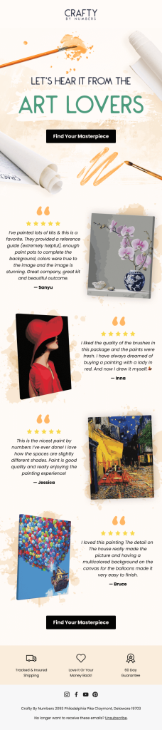 Email design example for Crafty by Numbers.