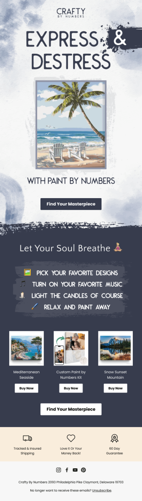 Email design example for Crafty by Numbers.