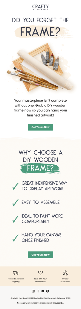 Email design example for Crafty by Numbers.