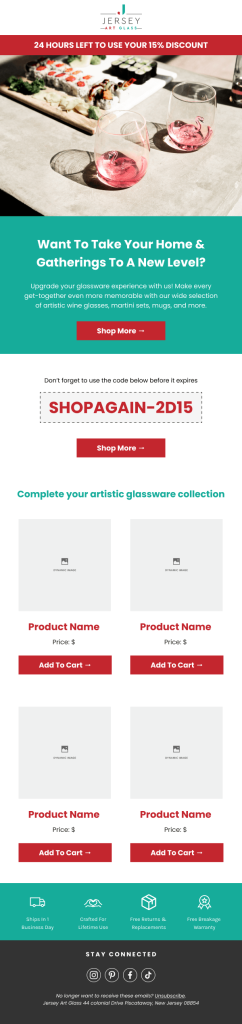 Email design example for Jersey Art Glass.