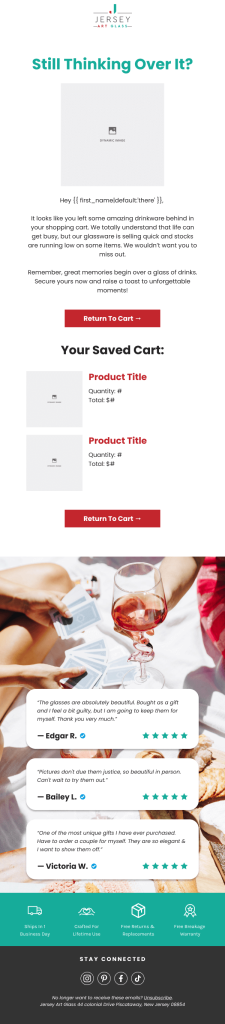 Email design example for Jersey Art Glass.