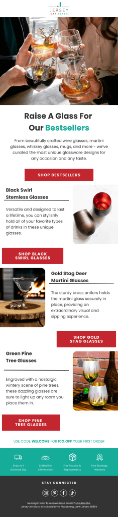 Email design example for Jersey Art Glass.