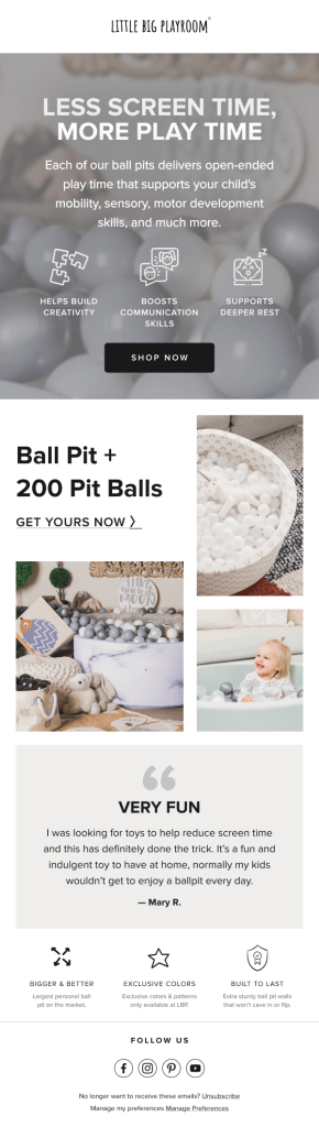 Email design example for Little Big Playroom.