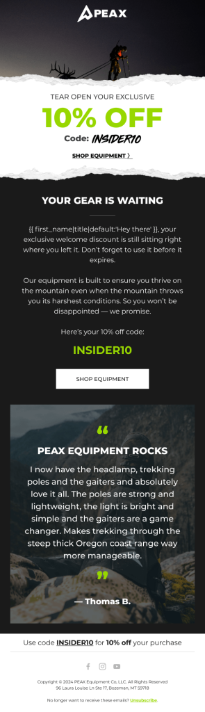 Email design example for Peax.