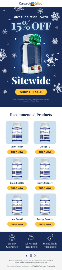Email design example for Research Verified.