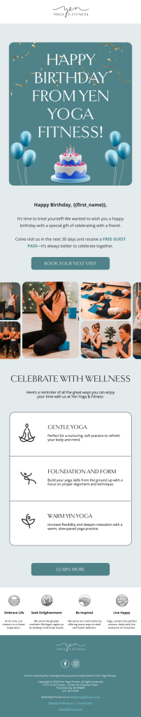 Email design example for Yen Yoga and Fitness.
